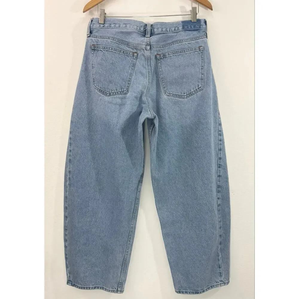 Abercrombie & Fitch Curve Love Mid Rise Barrel Jeans Blue Size 28R - Picture 4 of 12